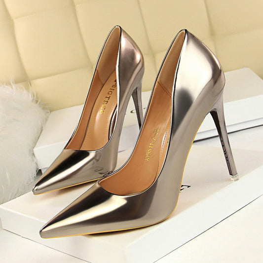 Women's Shallow Pointed Toe Metal High Heels Slimming Shoe