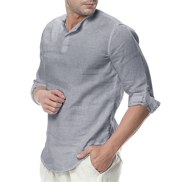 Men's Long Sleeve Casual Blouse Cotton Linen Shirt Loose Top TShirt