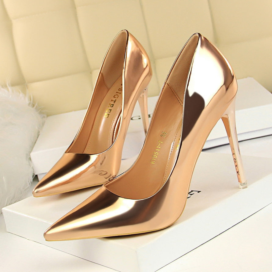 Women's Shallow Pointed Toe Metal High Heels Slimming Shoe