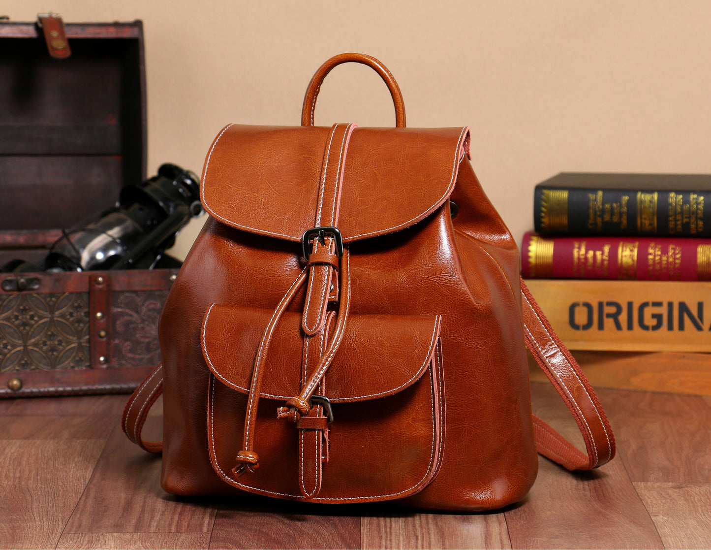 Oil Wax Soft Leather Backpack for Women, Casual Travel Small Bag