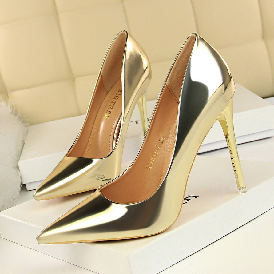 Women's Shallow Pointed Toe Metal High Heels Slimming Shoe