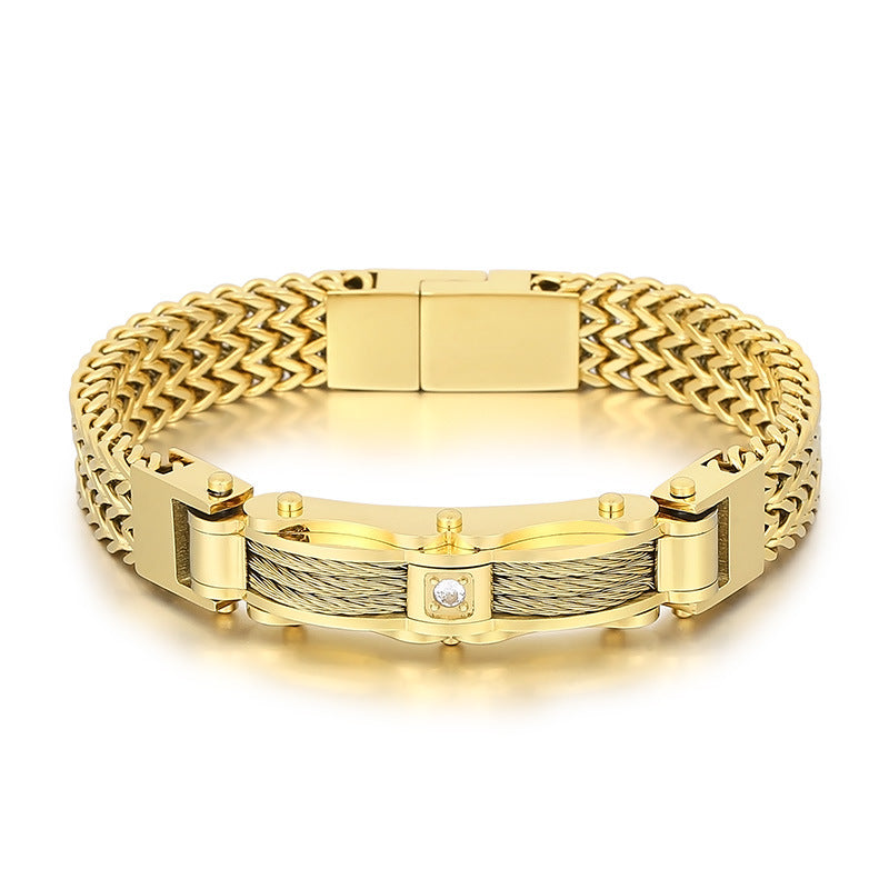 Men's Fashionable Gold Stainless Steel Diamond Bracelet