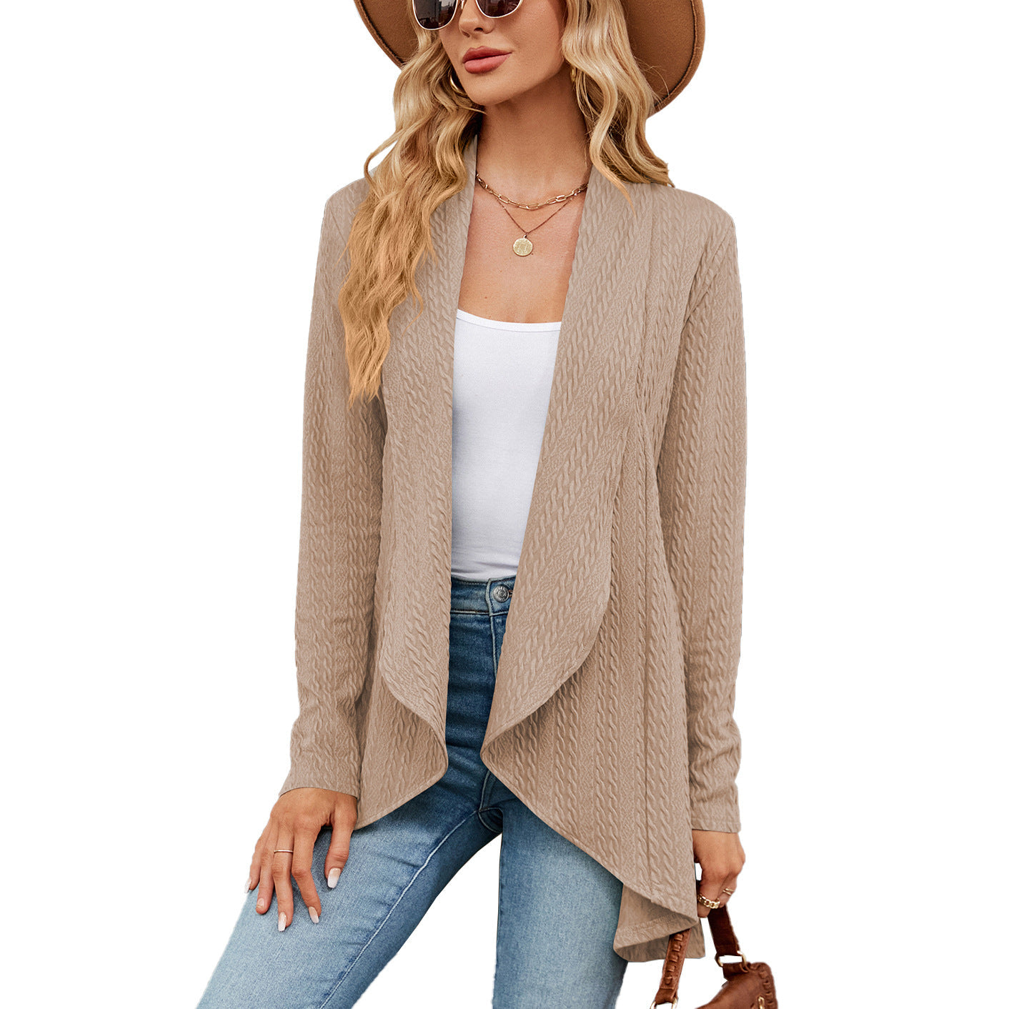 Women's Long-sleeved Solid Color Loose Cardigan Top Knitted Sweater Jacket