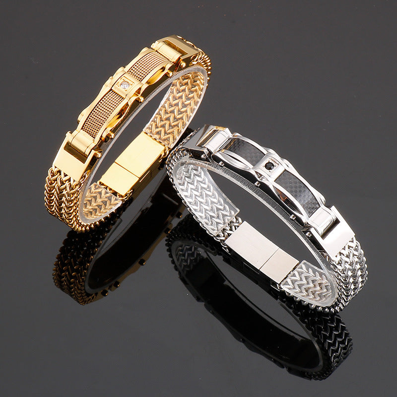 Men's Fashionable Gold Stainless Steel Diamond Bracelet