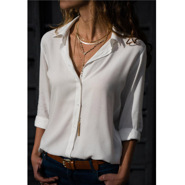 Women's Plus Size Fashion Blouse Shirt. Long Sleeve V-Neck Button Loose Casual Top