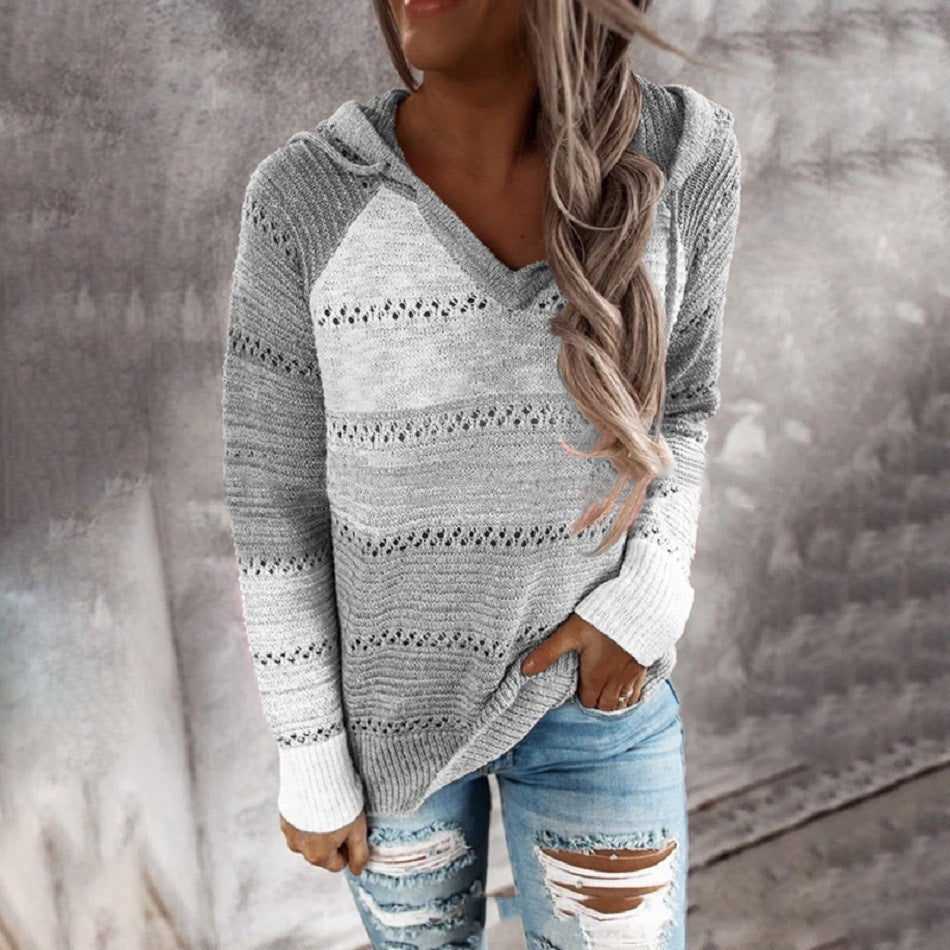 Women's Hooded Knitted Sweaters Autumn Winter Loose Sweater Hoodie