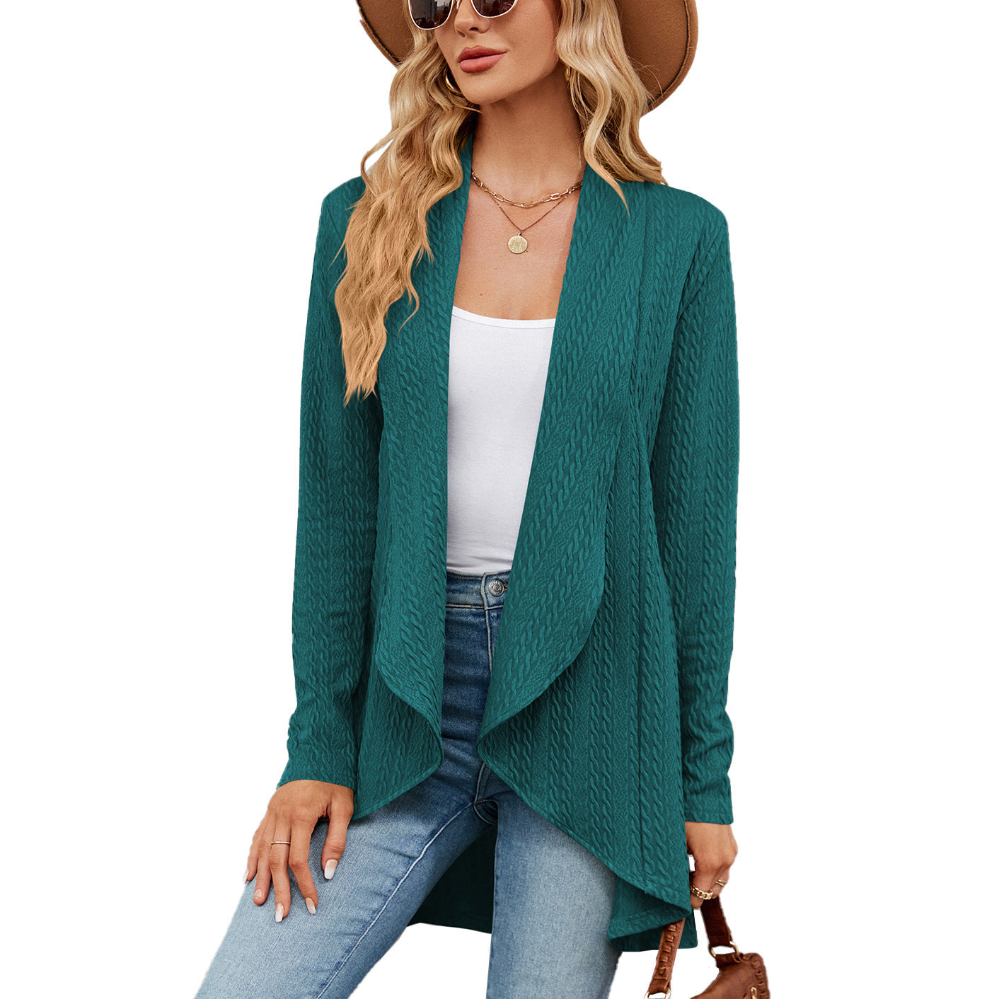 Women's Long-sleeved Solid Color Loose Cardigan Top Knitted Sweater Jacket