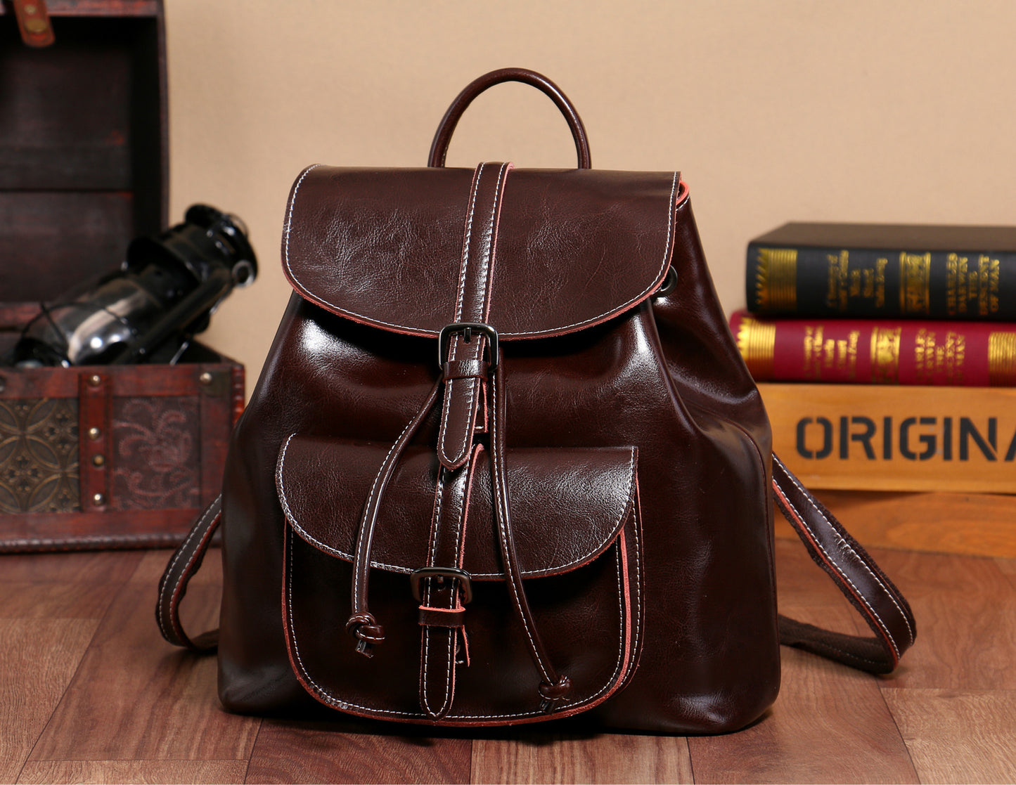 Oil Wax Soft Leather Backpack for Women, Casual Travel Small Bag