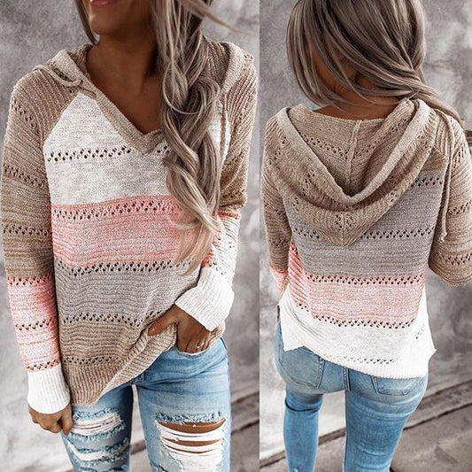 Women's Hooded Knitted Sweaters Autumn Winter Loose Sweater Hoodie