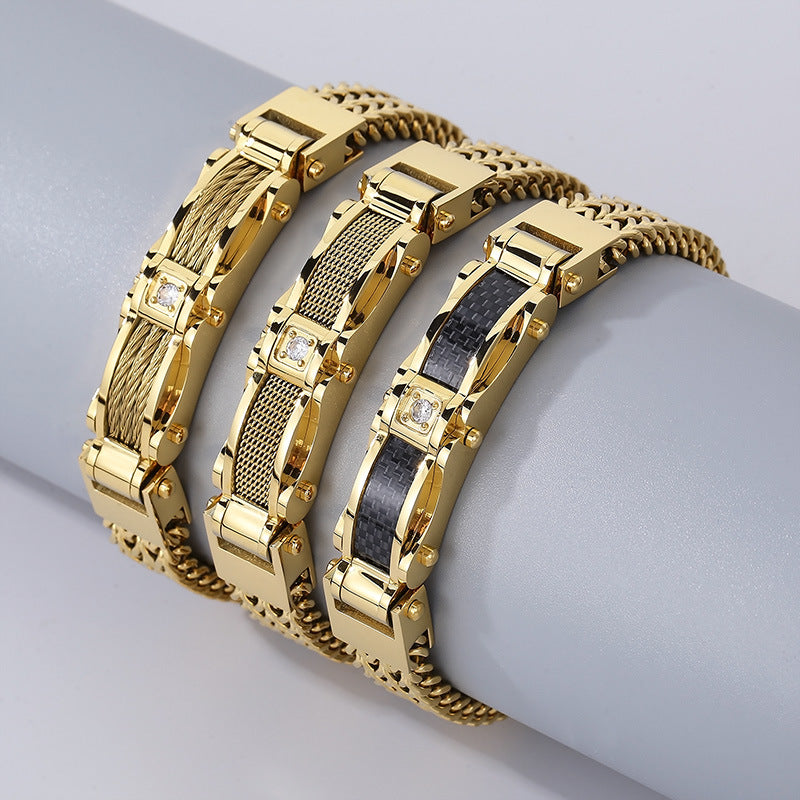 Men's Fashionable Gold Stainless Steel Diamond Bracelet