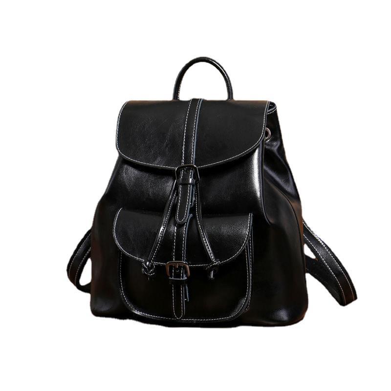 Oil Wax Soft Leather Backpack for Women, Casual Travel Small Bag