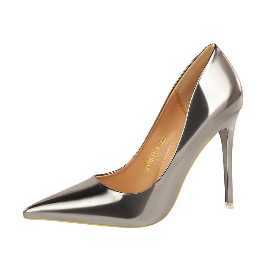 Women's Shallow Pointed Toe Metal High Heels Slimming Shoe