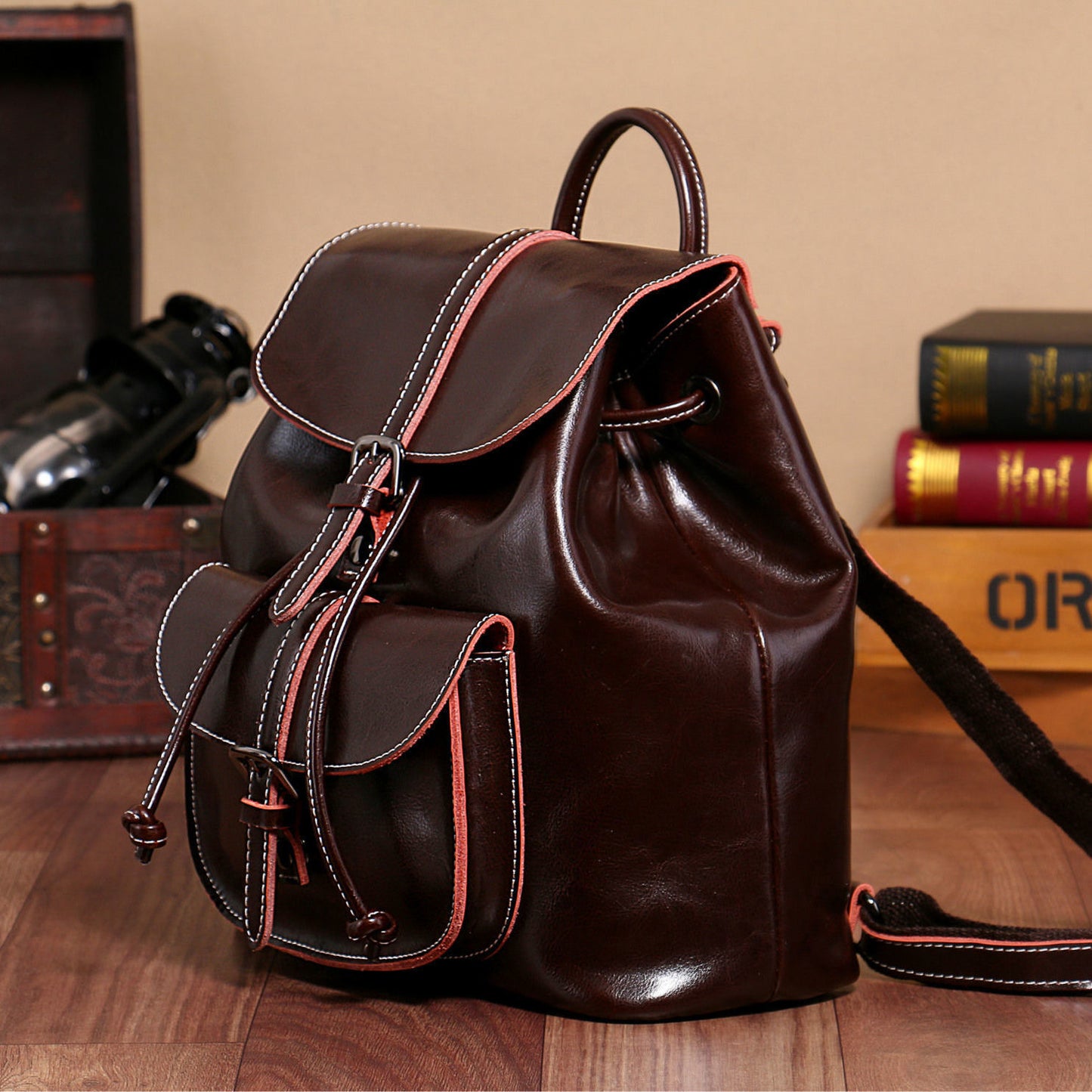 Oil Wax Soft Leather Backpack for Women, Casual Travel Small Bag