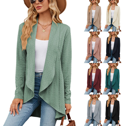 Women's Long-sleeved Solid Color Loose Cardigan Top Knitted Sweater Jacket