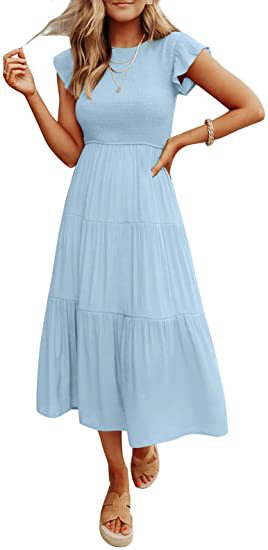 Women's Fly Shirring Layered Short Sleeve Swing Dress