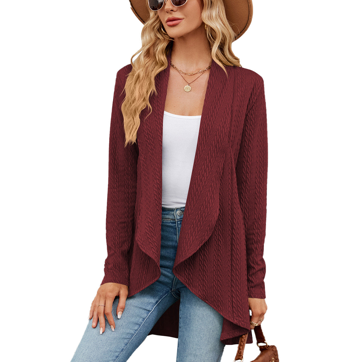 Women's Long-sleeved Solid Color Loose Cardigan Top Knitted Sweater Jacket