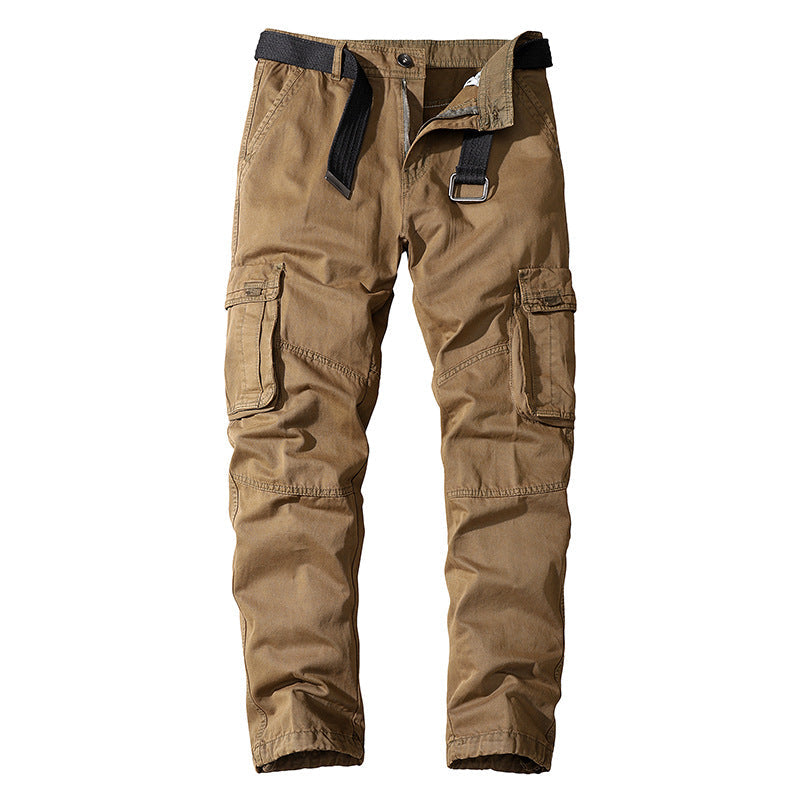 Men's Casual Cotton Cargo Pants Loose Straight Multi-pocket Overalls