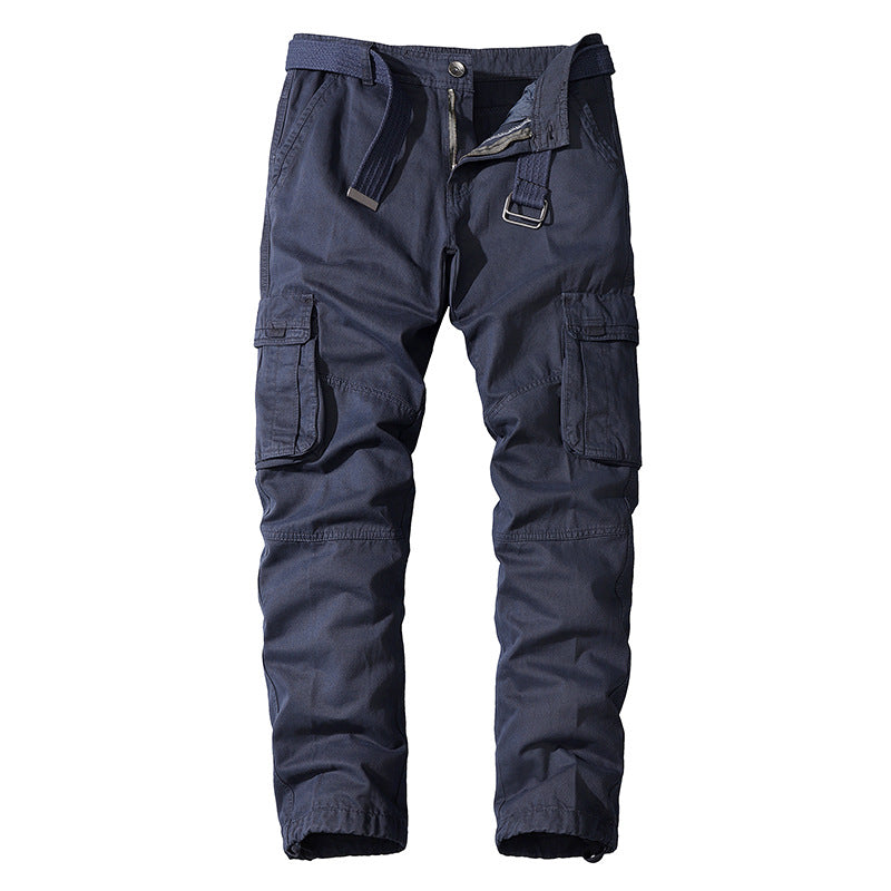 Men's Casual Cotton Cargo Pants Loose Straight Multi-pocket Overalls