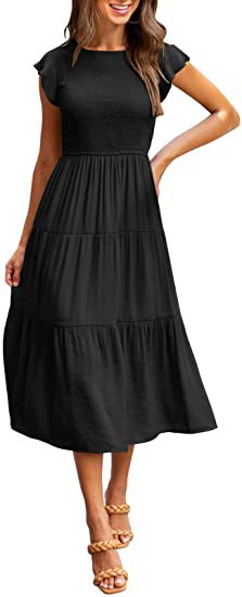 Women's Fly Shirring Layered Short Sleeve Swing Dress