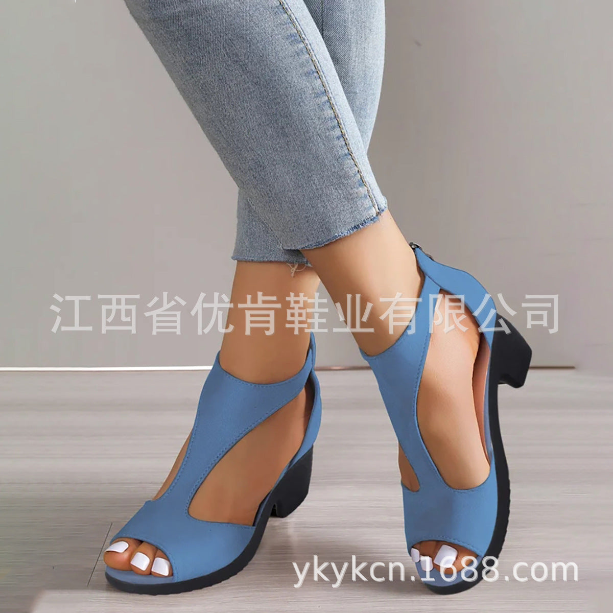 Back Zipper Side Hollow Stiletto Heel Roman Sandals for Women