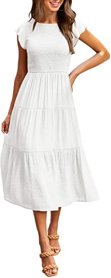 Women's Fly Shirring Layered Short Sleeve Swing Dress