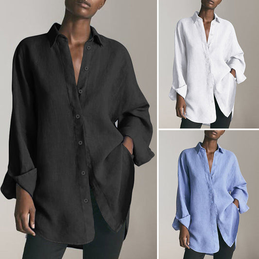 Women's Formal Vintage Shirt Button Down Tunic Oversized Loose Pullover