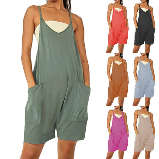 Women's Zipper Pocket Suspenders Rompers Jumpsuit Overalls