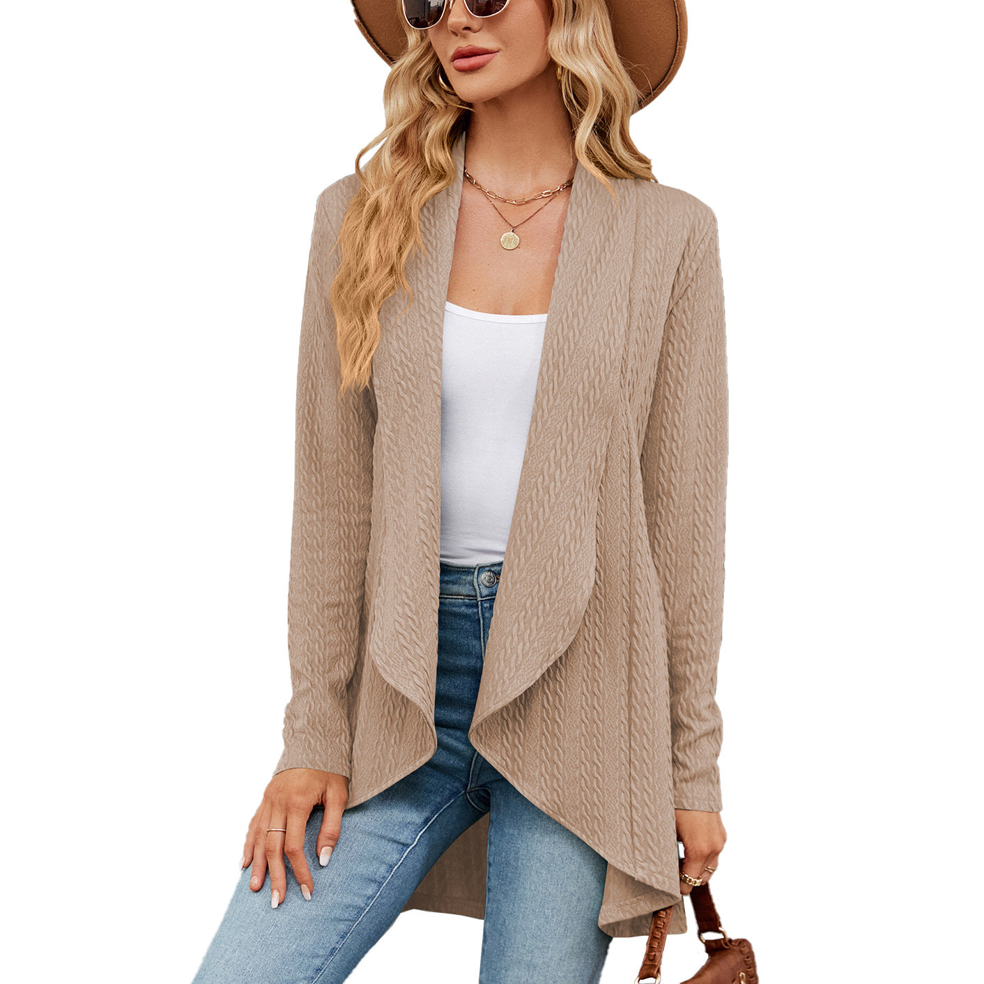 Women's Long-sleeved Solid Color Loose Cardigan Top Knitted Sweater Jacket