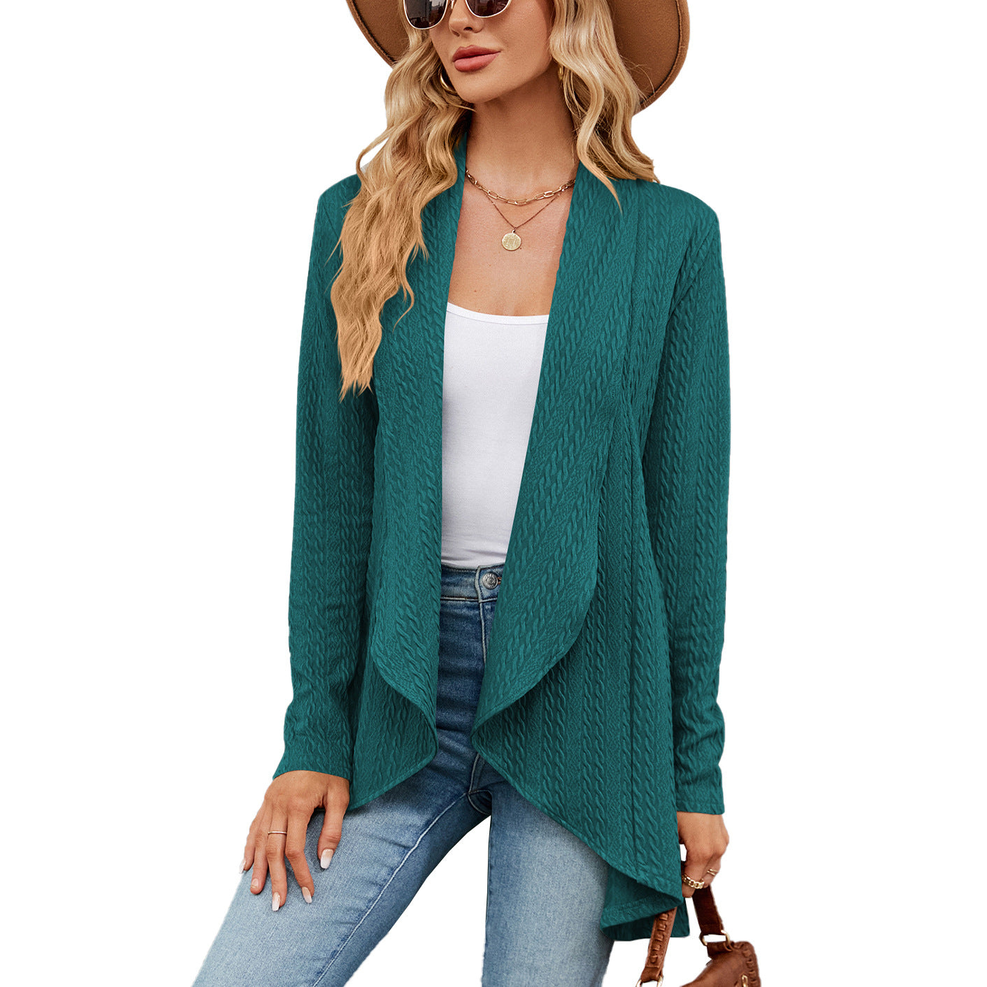 Women's Long-sleeved Solid Color Loose Cardigan Top Knitted Sweater Jacket