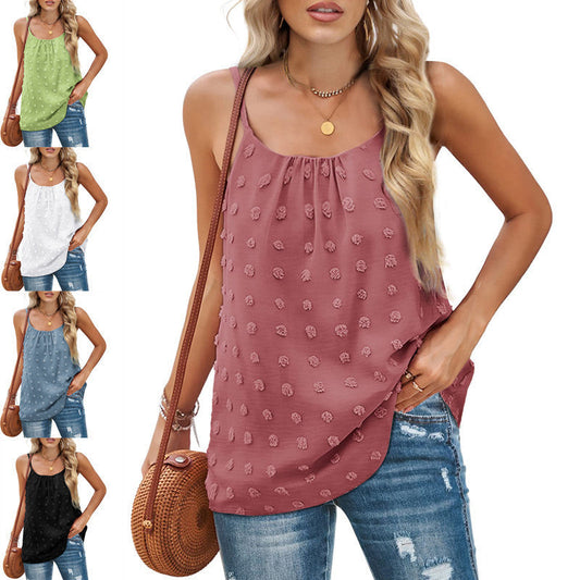 Ladies Round Neck Pompom Sleeveless Adjustable Camisole Women's Tops