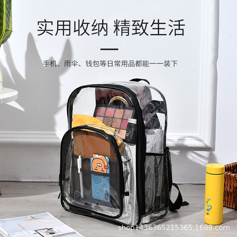 Waterproof PVC Transparent Backpack Large Capacity Student School Bag