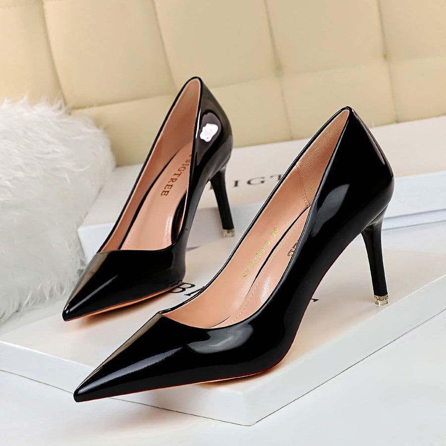 Women's Shallow Pointed Toe Metal High Heels Slimming Shoe