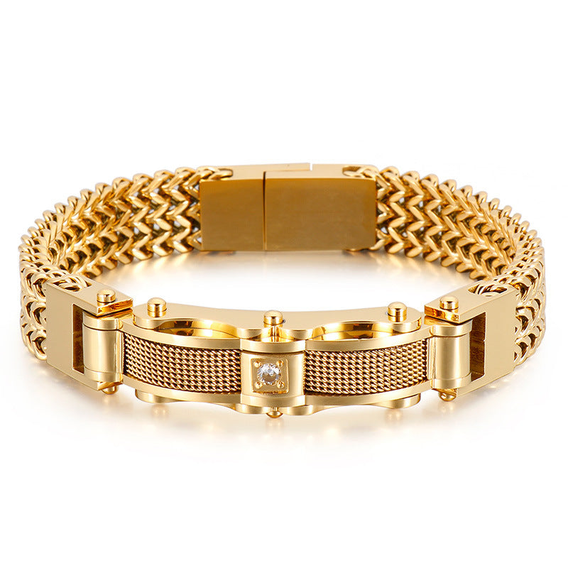 Men's Fashionable Gold Stainless Steel Diamond Bracelet