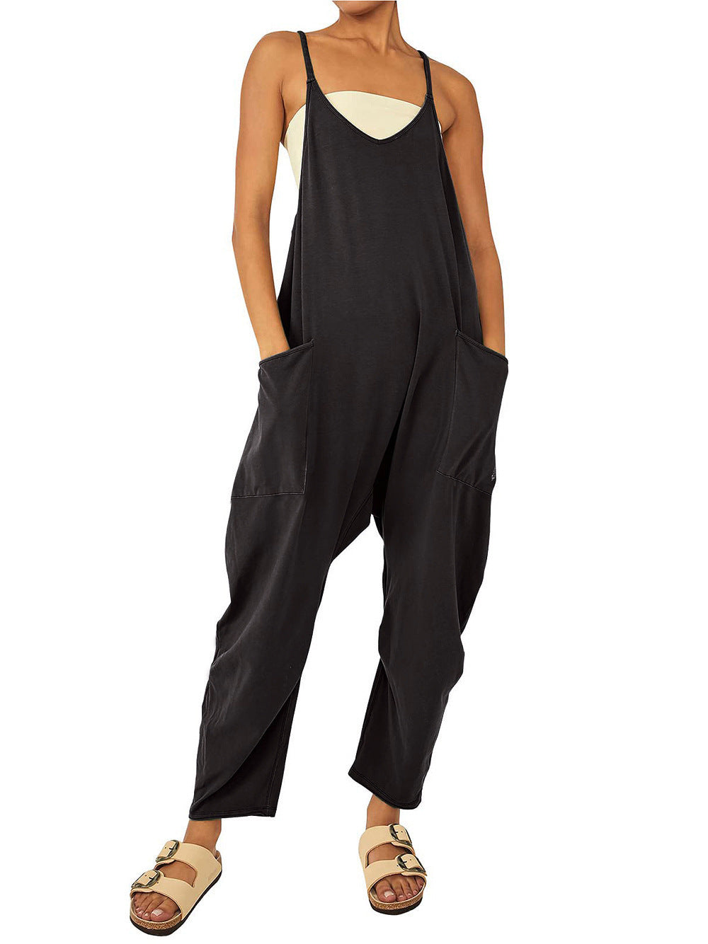 Women's Zipper Pocket Suspenders Jumpsuit Overalls