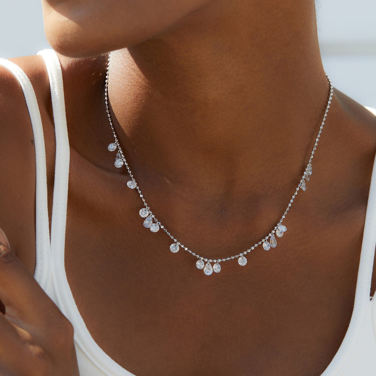 925 Silver Sparkling Galaxy Clavicle Chain 7A Zircon Gypsophila Necklace