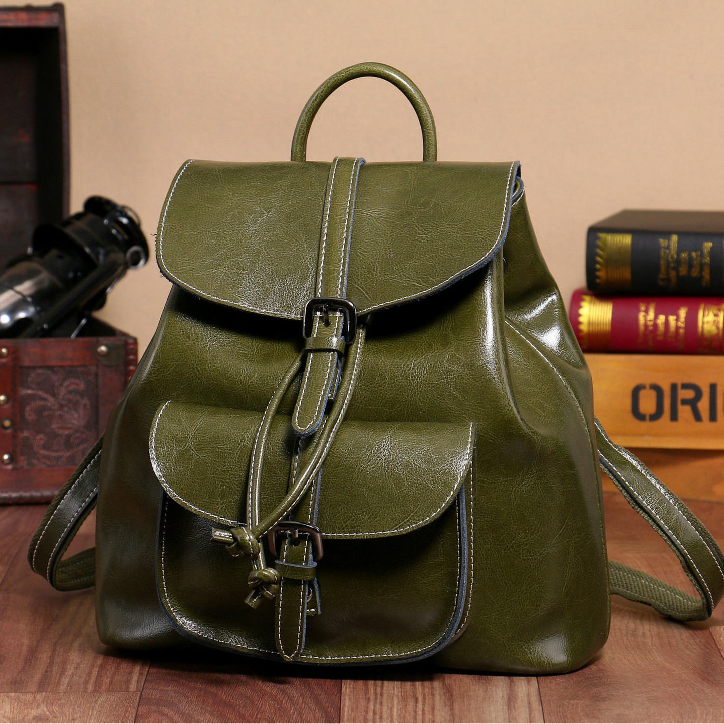 Oil Wax Soft Leather Backpack for Women, Casual Travel Small Bag