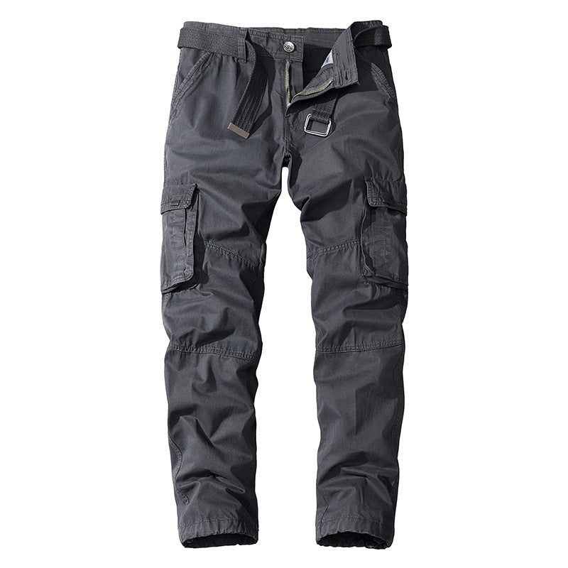 Men's Casual Cotton Cargo Pants Loose Straight Multi-pocket Overalls