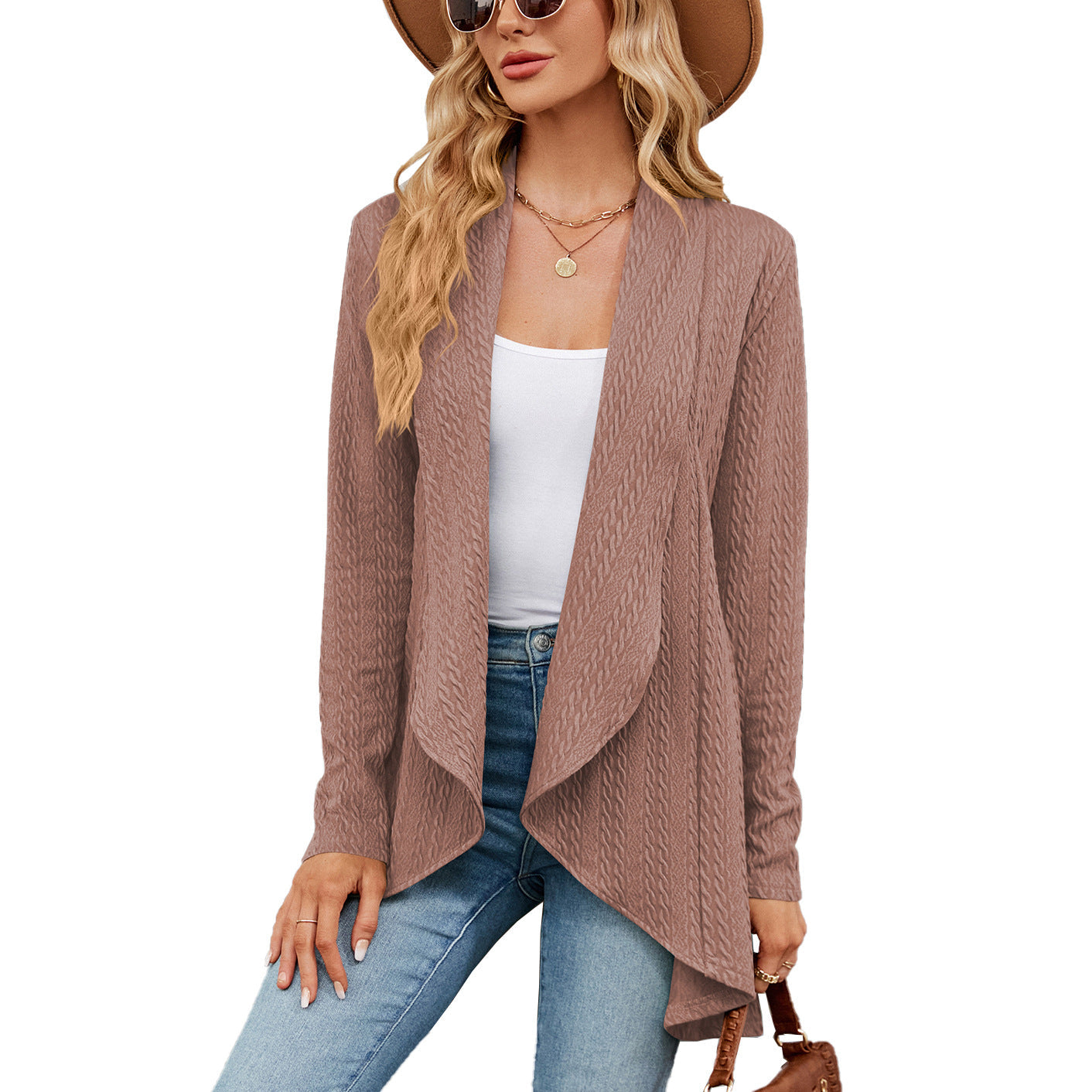 Women's Long-sleeved Solid Color Loose Cardigan Top Knitted Sweater Jacket