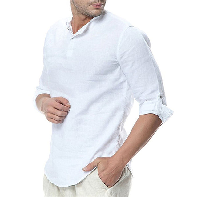 Men's Long Sleeve Casual Blouse Cotton Linen Shirt Loose Top TShirt