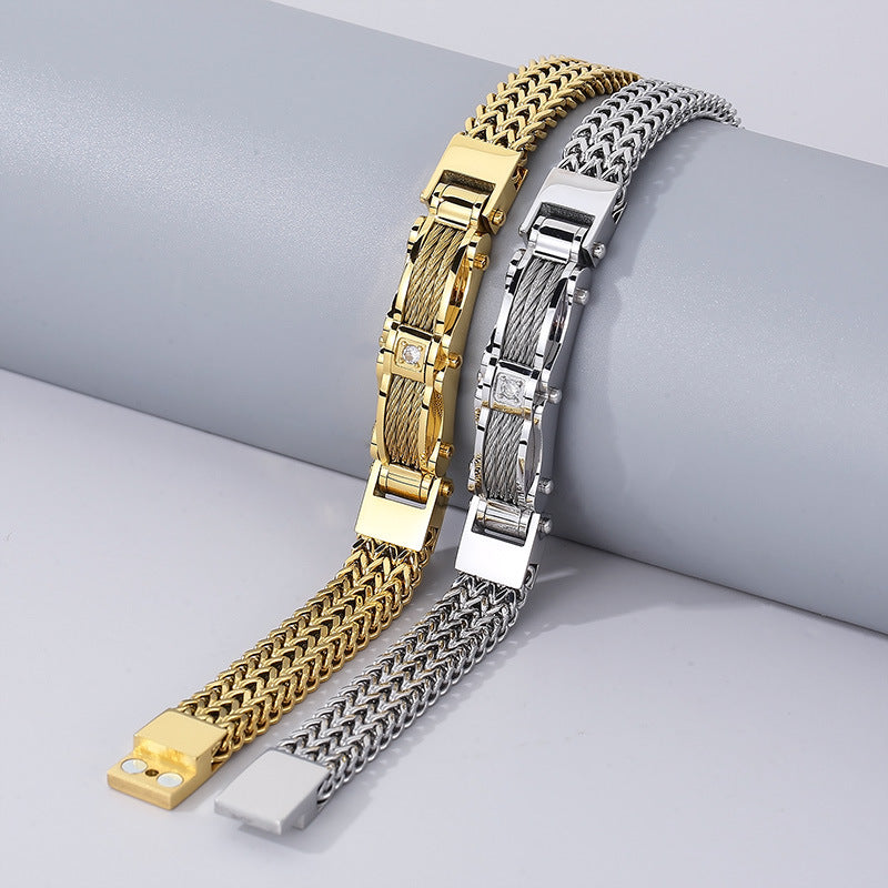 Men's Fashionable Gold Stainless Steel Diamond Bracelet