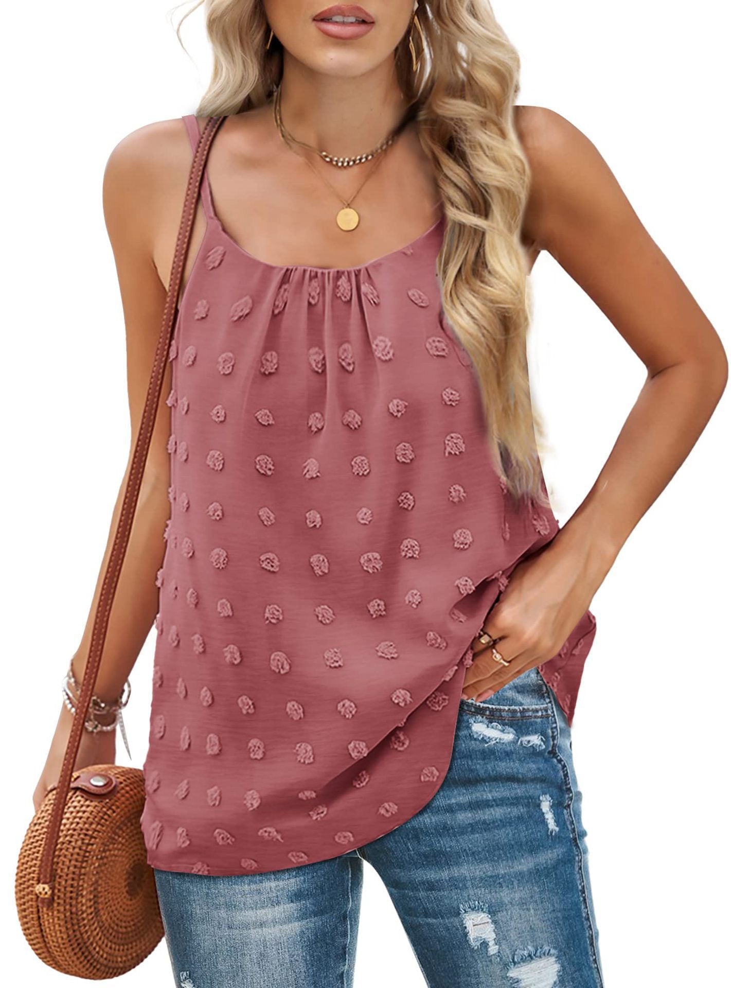 Ladies Round Neck Pompom Sleeveless Adjustable Camisole Women's Tops