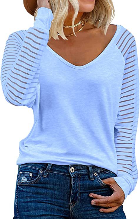 Women's Long-sleeved Tops Striped Patchwork Casual Loose Shirt