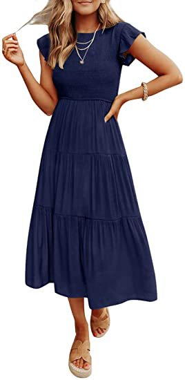 Women's Fly Shirring Layered Short Sleeve Swing Dress