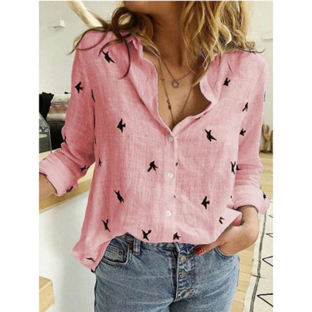 Women's Long Sleeve Loose Leisure Shirts. Lapel Cardigan Oversized Casual Blouses