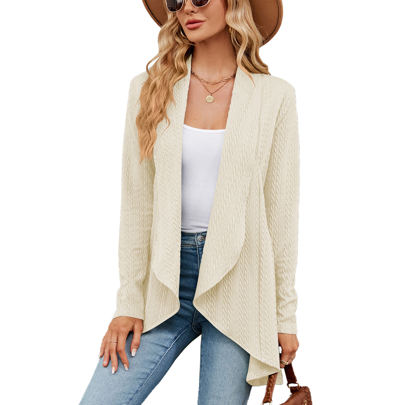 Women's Long-sleeved Solid Color Loose Cardigan Top Knitted Sweater Jacket