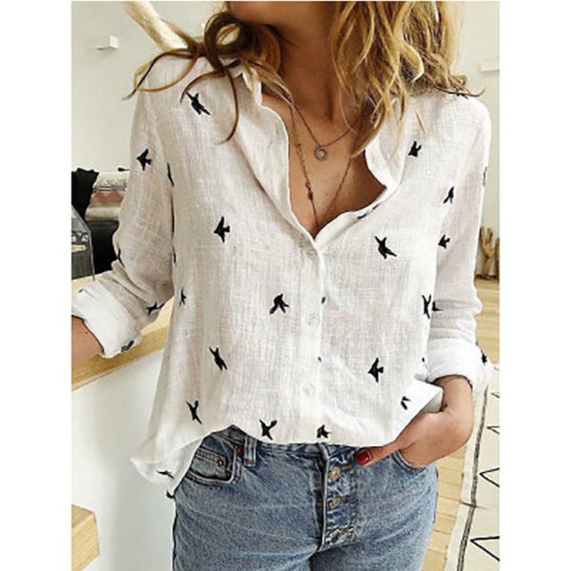 Women's Long Sleeve Loose Leisure Shirts. Lapel Cardigan Oversized Casual Blouses