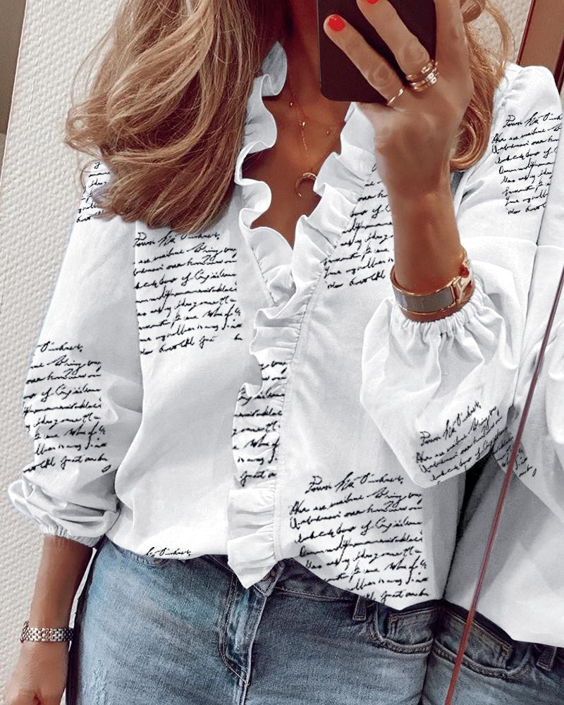 Spring Summer Long Sleeve Ruffle Blouse Women's Shirt