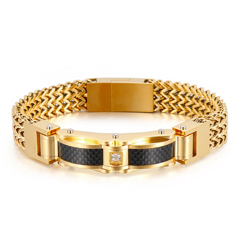 Men's Fashionable Gold Stainless Steel Diamond Bracelet