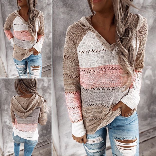 Women's Hooded Knitted Sweaters Autumn Winter Loose Sweater Hoodie