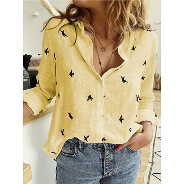 Women's Long Sleeve Loose Leisure Shirts. Lapel Cardigan Oversized Casual Blouses